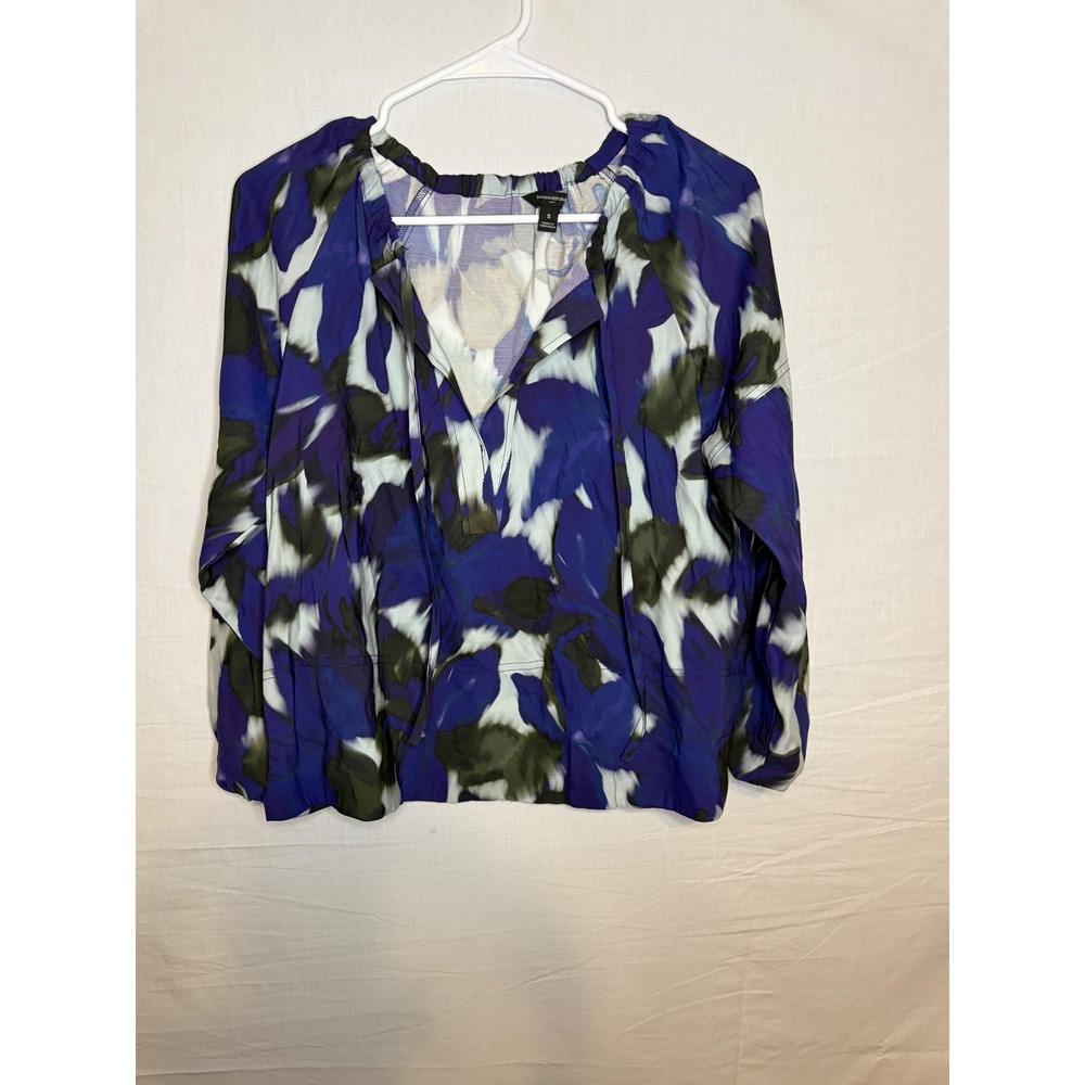 Banana Republic Purple Floral Abstract Tie Neck Blouse Size S Long Sleeve Top